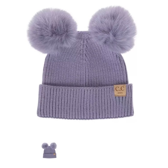 C.C Kids Light‎ Purple Warm Cozy Winter Rib-Knit Beanie Hat with Faux Fur Pompom - Picture 1 of 10